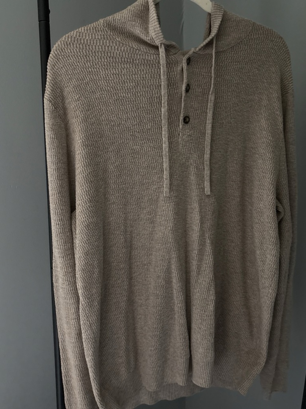 Men's Hooded Henley Knit Sweater - Beige